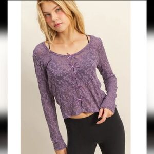 HYFVE Lavender Lace Long Sleeve Button-Front Top